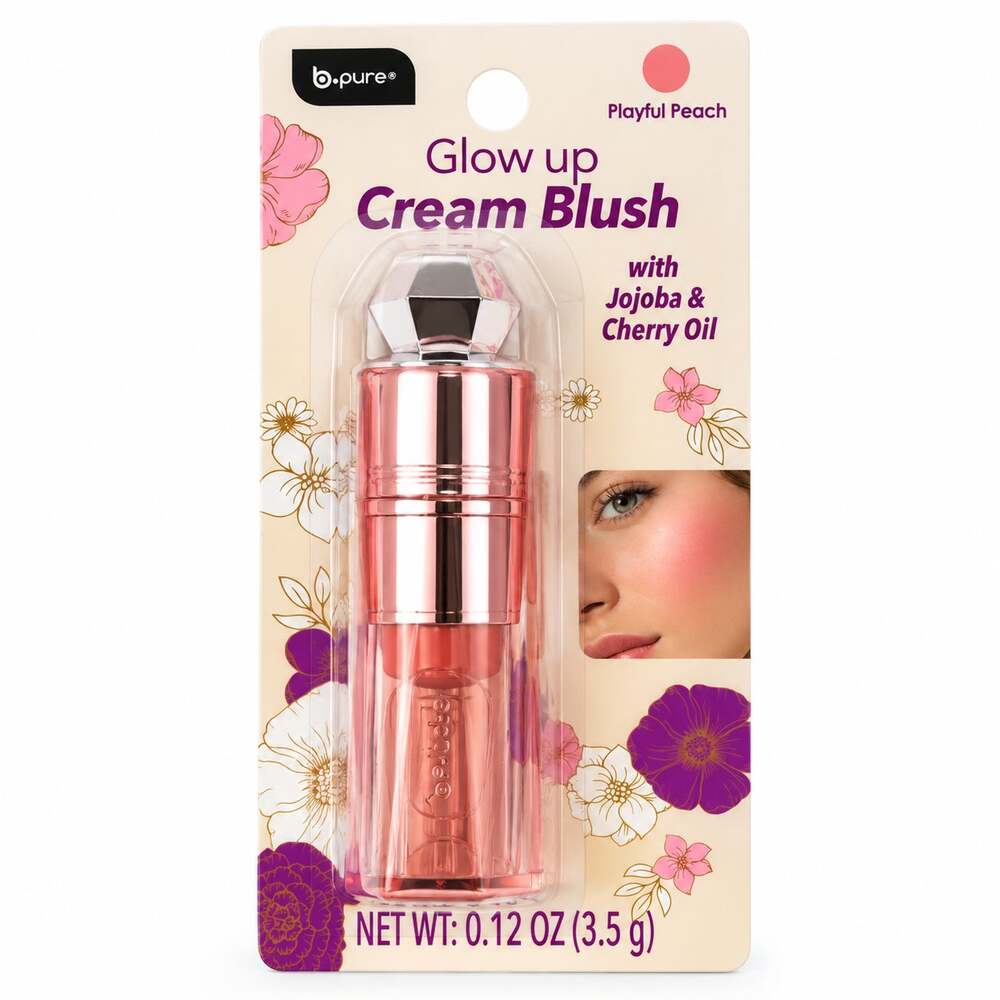 b.pure Glow Up Cream Blush Stick Playful Peach with Jojoba & Cherry Oil